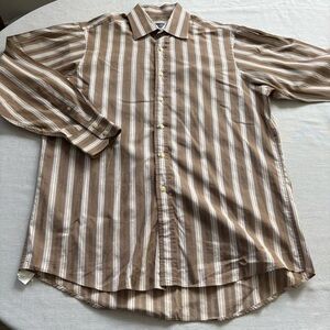 Sean John Men’s Dress Shirt L Brown Striped Long Sleeve Button Front